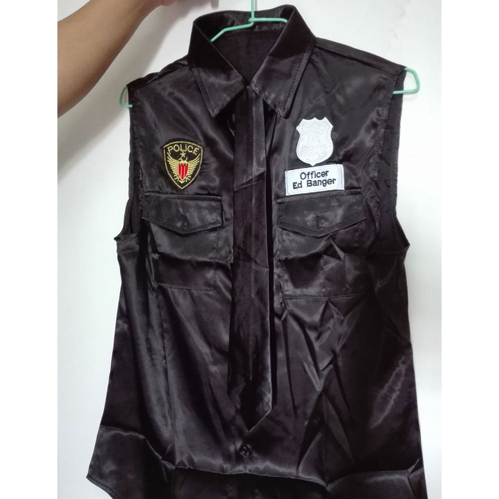 Men's Police Officer Shirt, Hat, Necktie, Arm Guard, Handcuffs Set