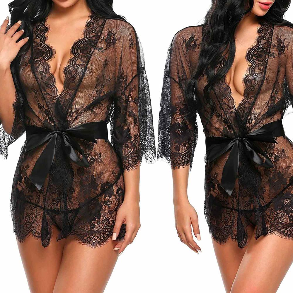 Women's Sexy Mesh Robe and G-Strings Set