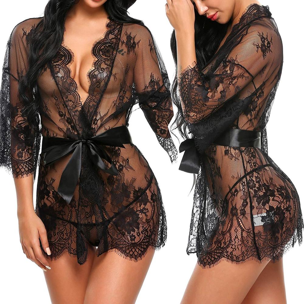Women's Sexy Mesh Robe and G-Strings Set