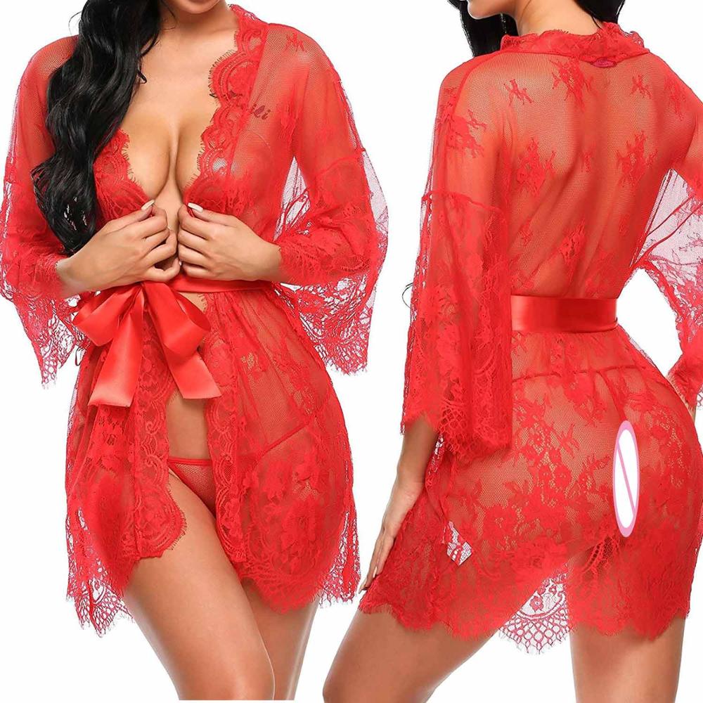 Women's Sexy Mesh Robe and G-Strings Set